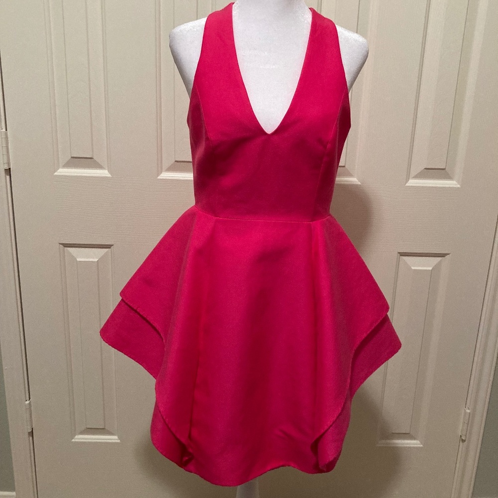 NWOT Halston Heritage Pink Tiered Ruffle Halter Dress Size 4 Designer!